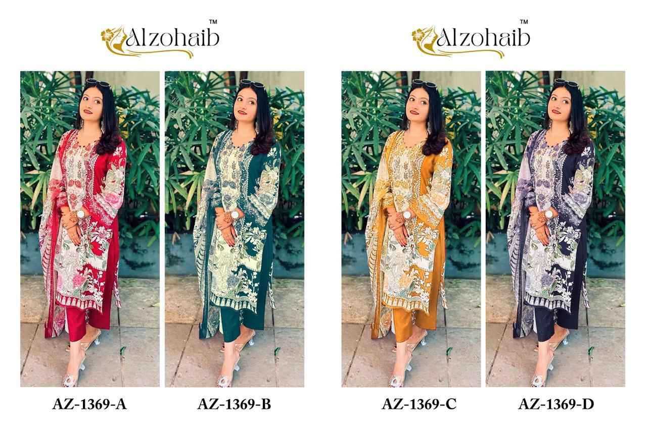 Al Zohaib D No 1369 Cotton Dress Material 4 pcs Catalogue