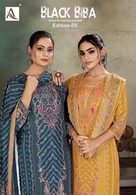 Alok Black Biba Edition 3 Viscose Maslin Dress Material 6 pcs Catalogue