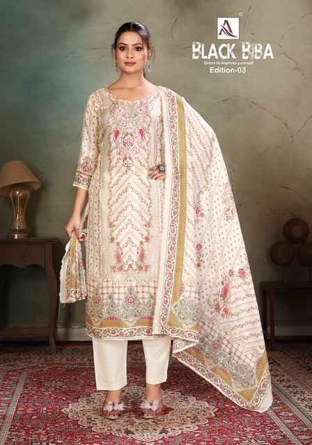 Alok Black Biba Edition 3 Viscose Maslin Dress Material 6 pcs Catalogue