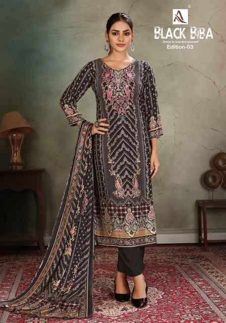 Alok Black Biba Edition 3 Viscose Maslin Dress Material 6 pcs Catalogue