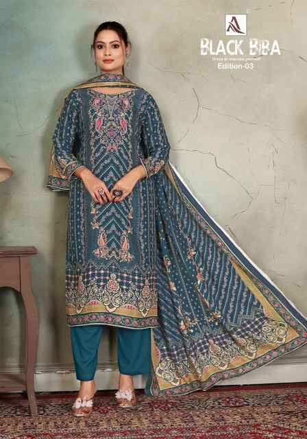 Alok Black Biba Edition 3 Viscose Maslin Dress Material 6 pcs Catalogue