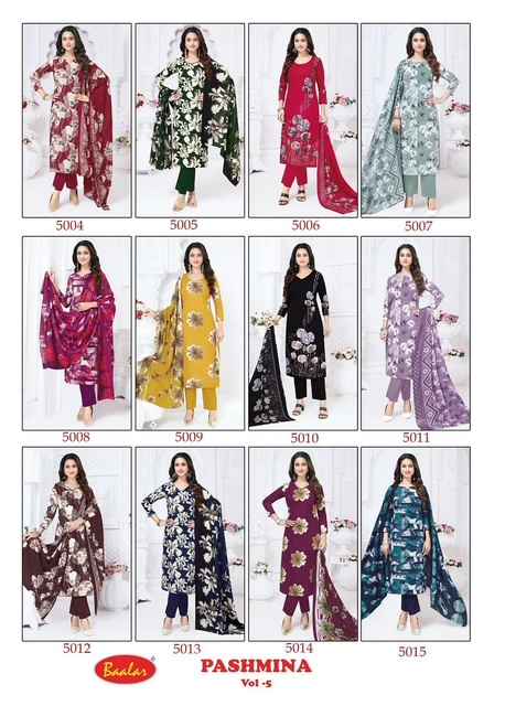Baalar Pashmina Vol 5 Cotton Dress Material 12 pcs Catalogue