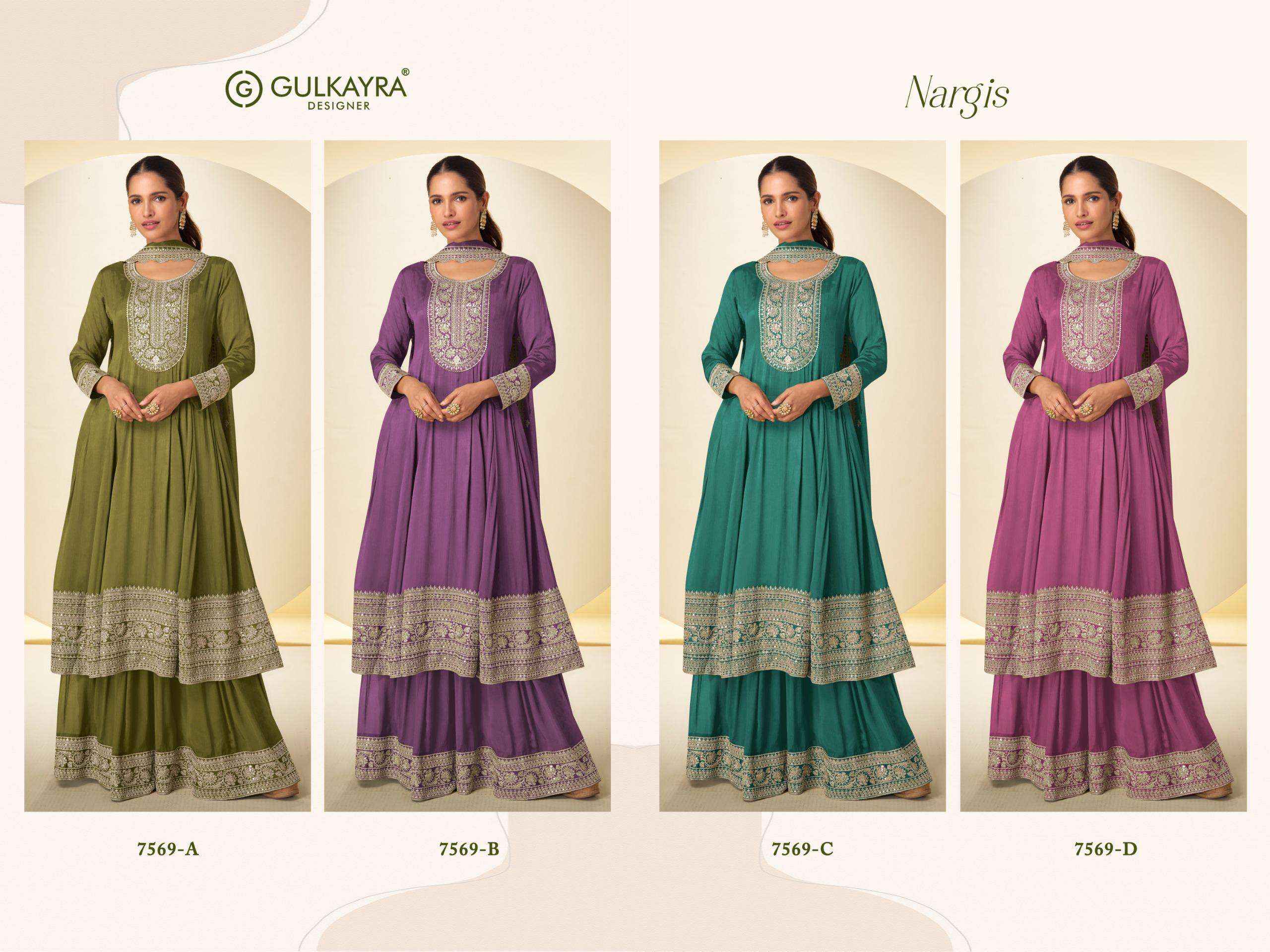 Gulkayra Designer Nargis Readymade Chinon Dress 4 Pc Catalouge