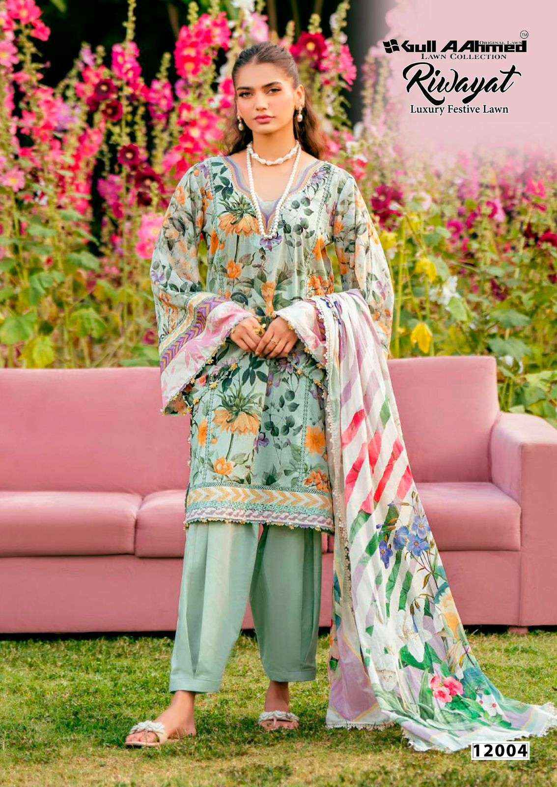 Gull Aahmed Riwayat Vol 12 Cambric Cotton Dress Material 6 pcs Catalogue
