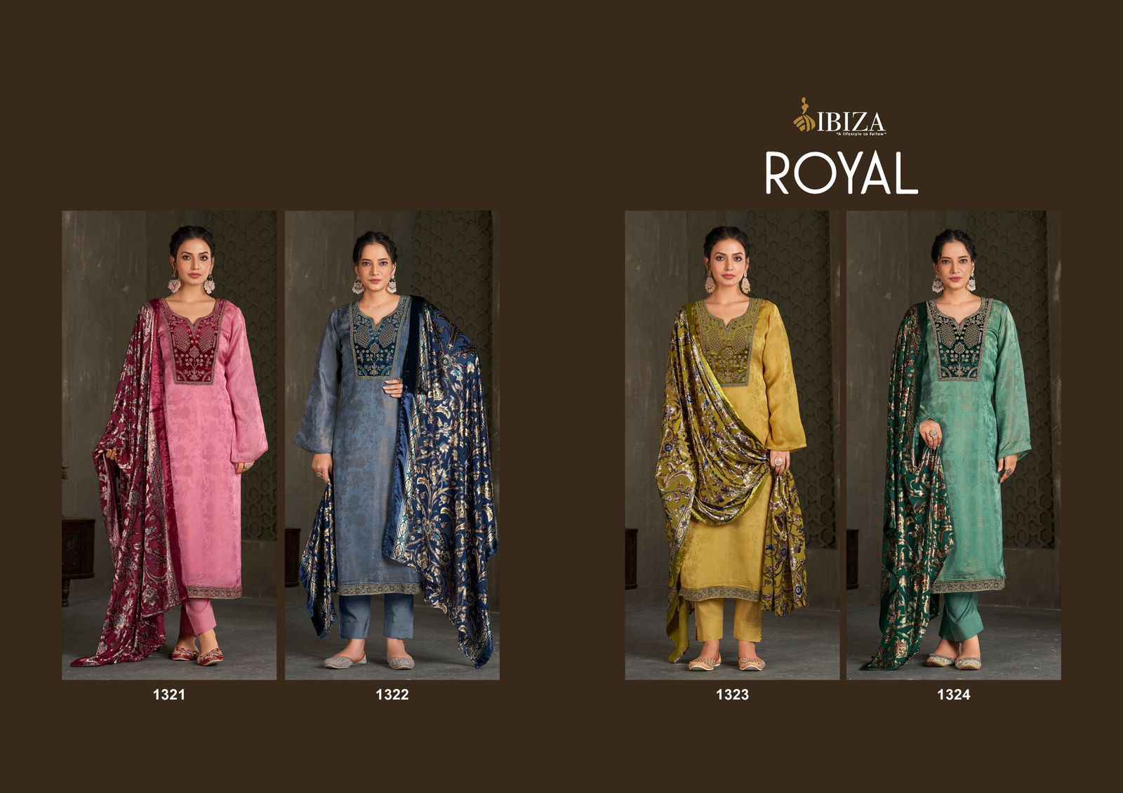 Ibiza Royal Velvet Dress Material 4 Pcs Catalogue