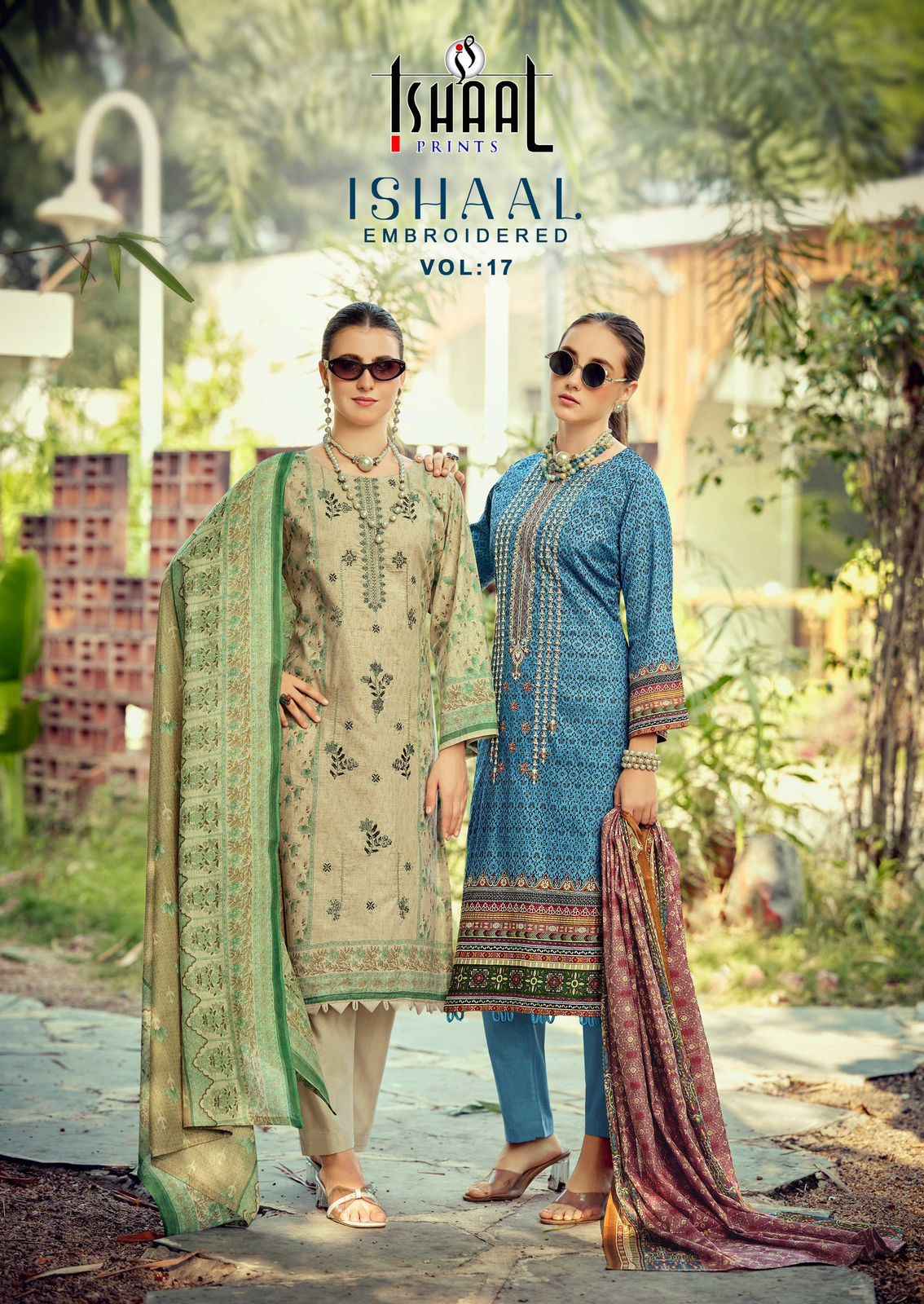 Ishaal Embroidered Vol 17 Lawn Cotton Dress Material 10 pcs Catalogue