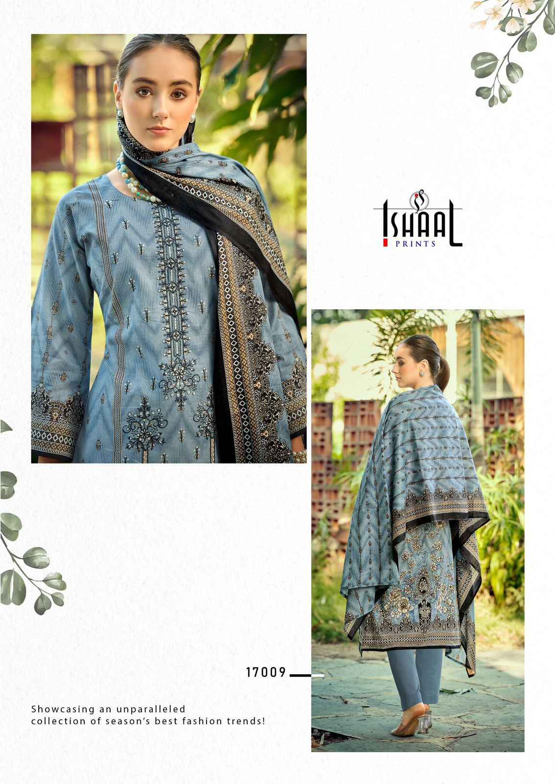 Ishaal Embroidered Vol 17 Lawn Cotton Dress Material 10 pcs Catalogue