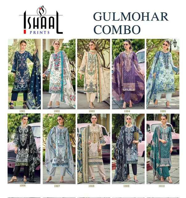 Ishaal Prints Gulmohar Combo Lawn Cotton Dress Material 10 Pc Catalouge