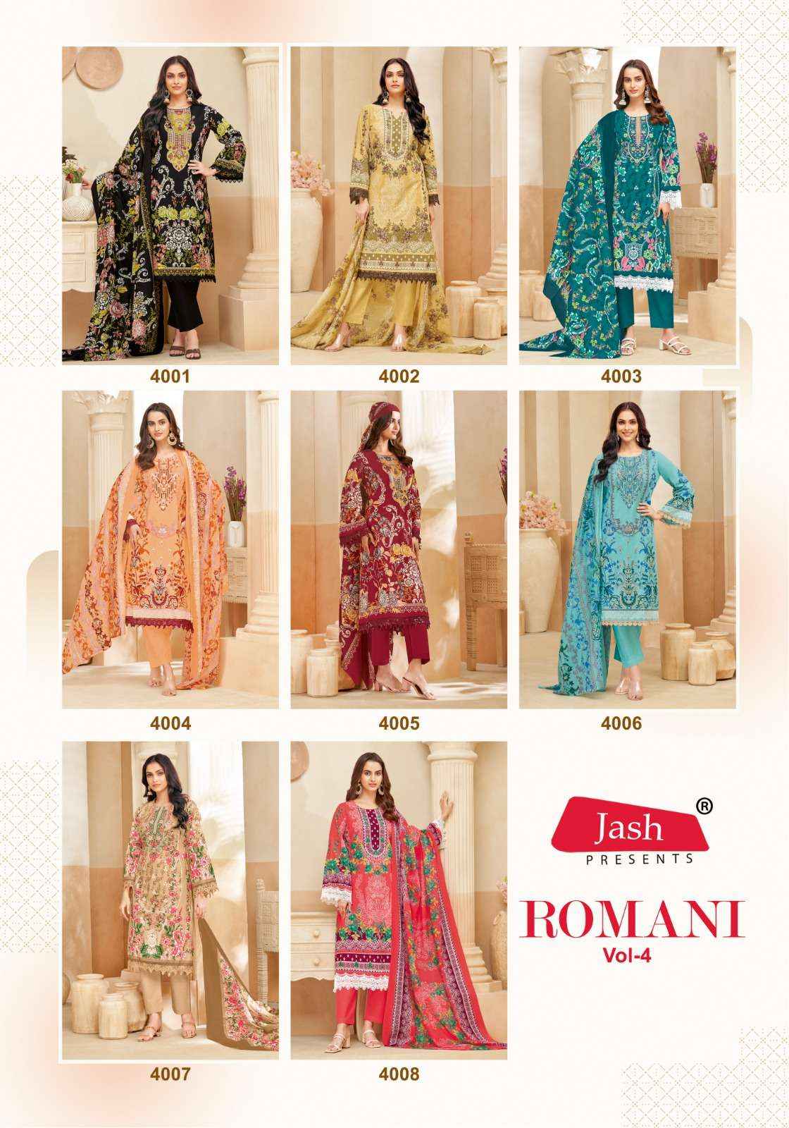 Jash Romani Vol 4 Cotton Dress Material 8 pcs Catalogue
