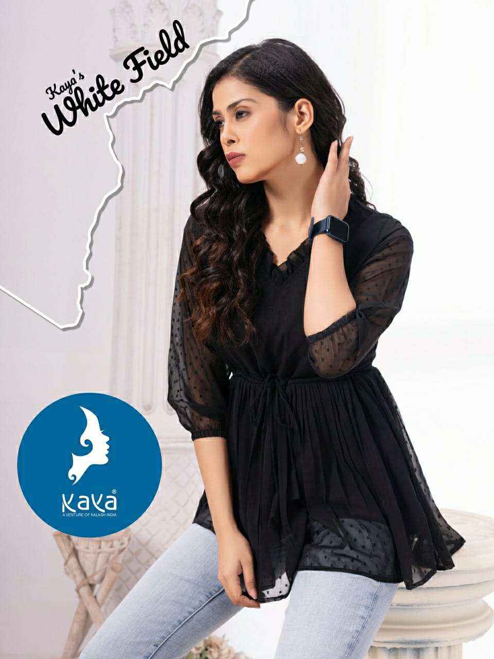 Kaya White Field Georgette Weastern Top 8 pcs Catalogue