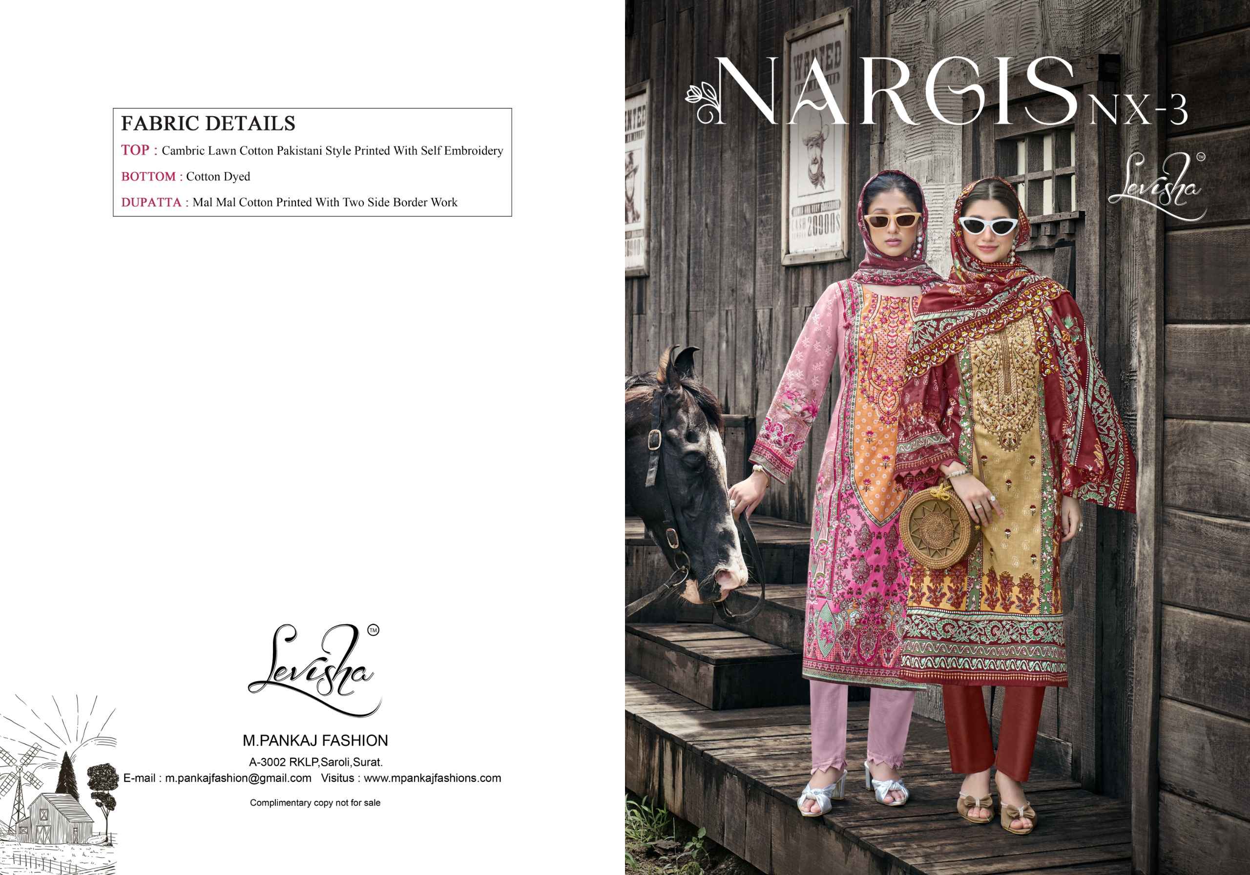 Levisha Nargis Nx Vol 3 Lawn Cotton Dress Material 6 pcs Catalogue