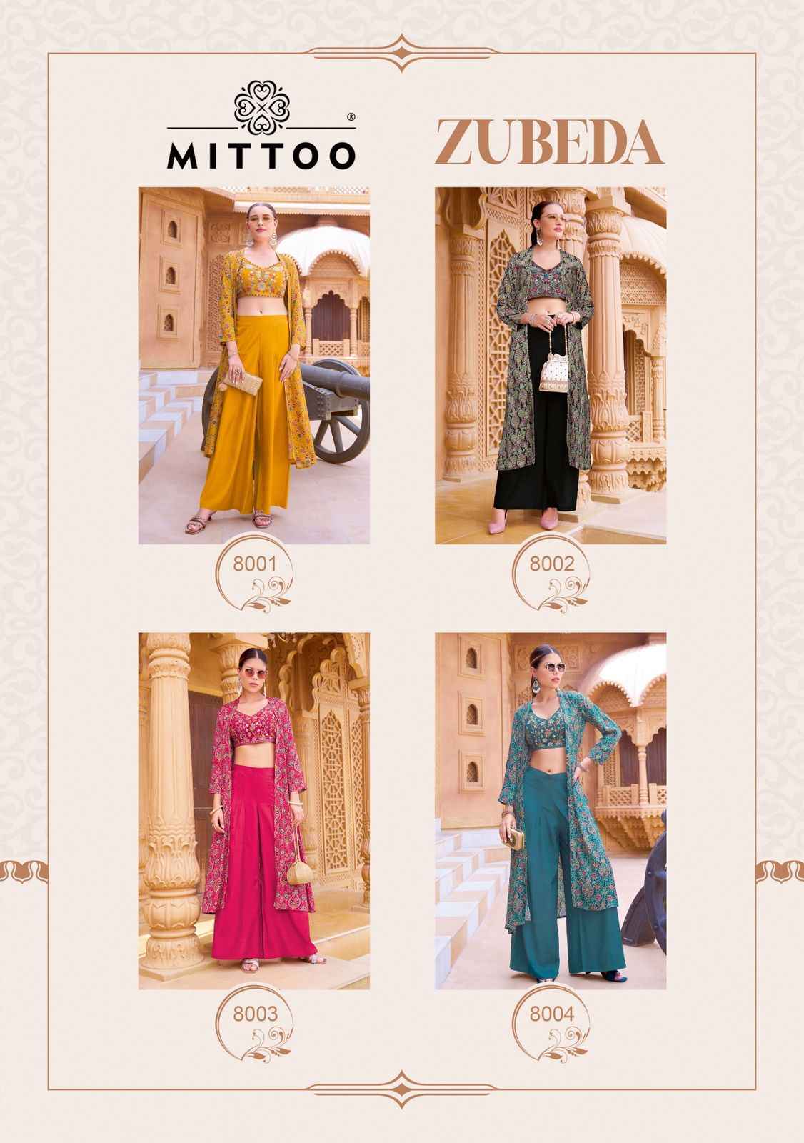 Mittoo Zubeda Weastern Roman silk Dress With Shrug 4 pcs Catalogue