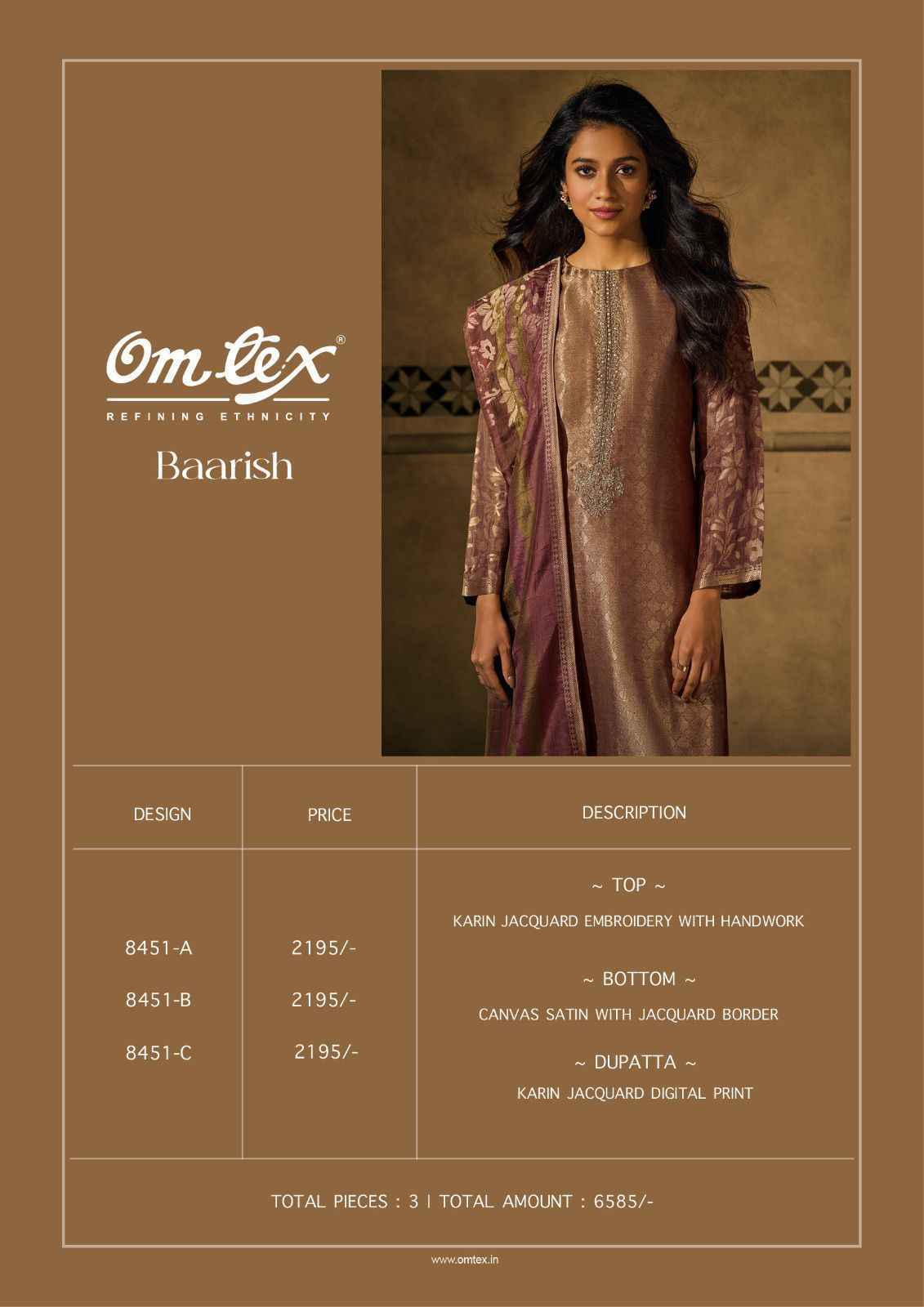 Omtex Baarish Karin Jacquared Dress Material 3 Pc Catalouge