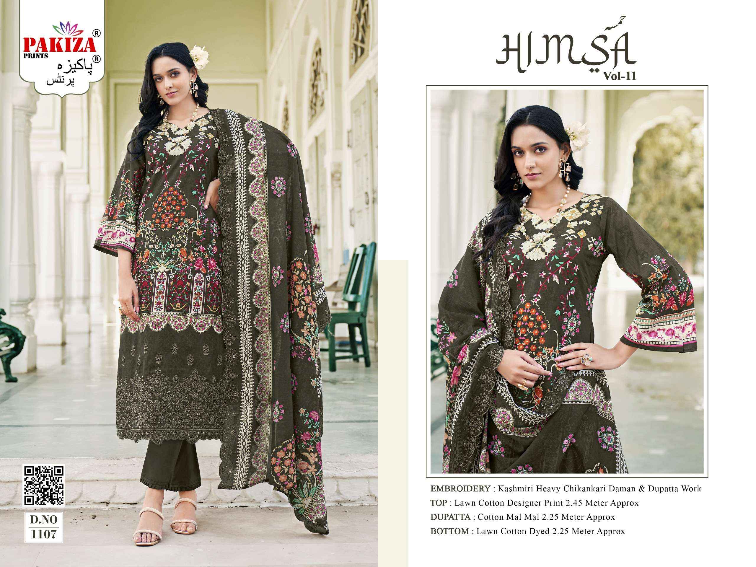 Pakiza Prints Himsa Vol 11 Lawn Cotton Dress Material designer ladies ...