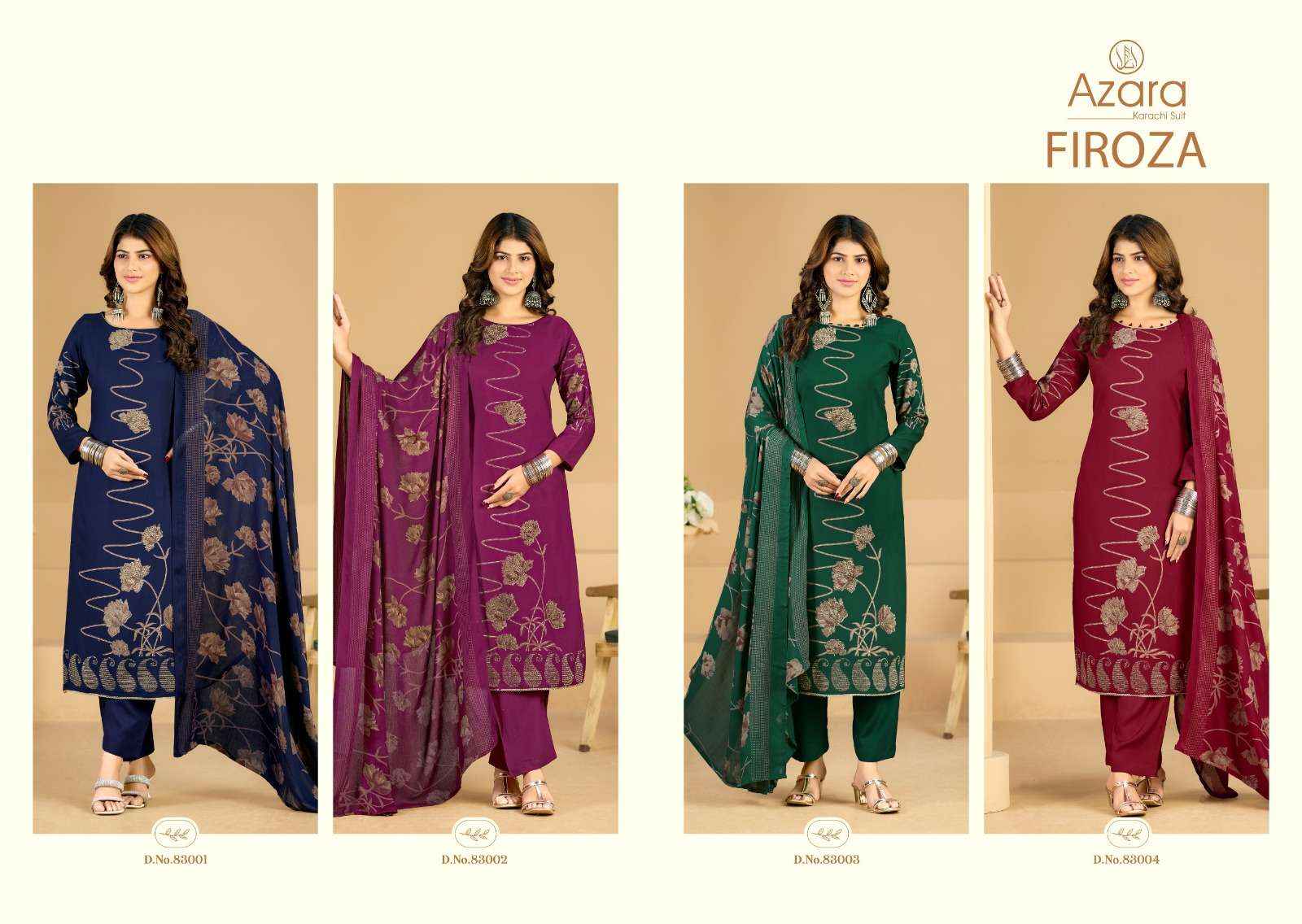 Radhika Fashion Azara Firoza Viscose Rayon Dress Material 4 pcs Catalogue