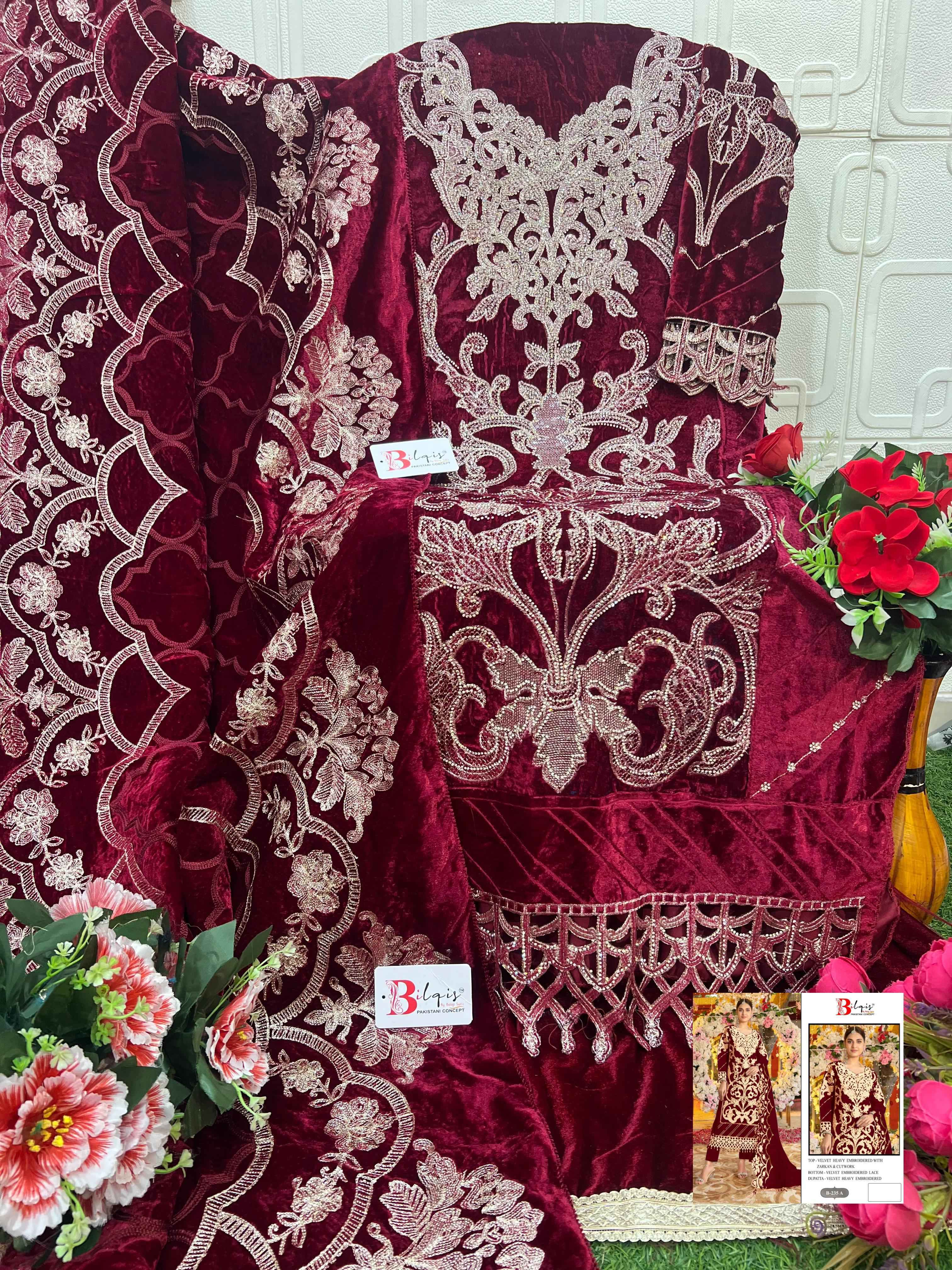Bilqis D No 235 Velvet Dress Material 4 pcs Catalogue