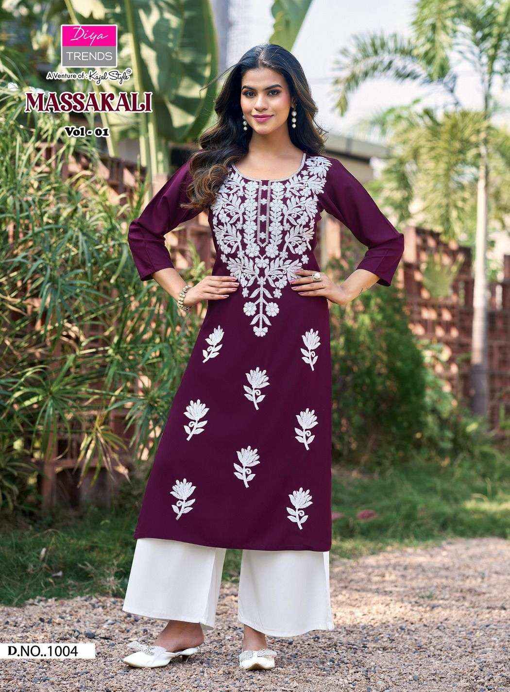 Diya Trends Casual Massakali Rayon Kurti With Plazzo 8 pcs Catalogue