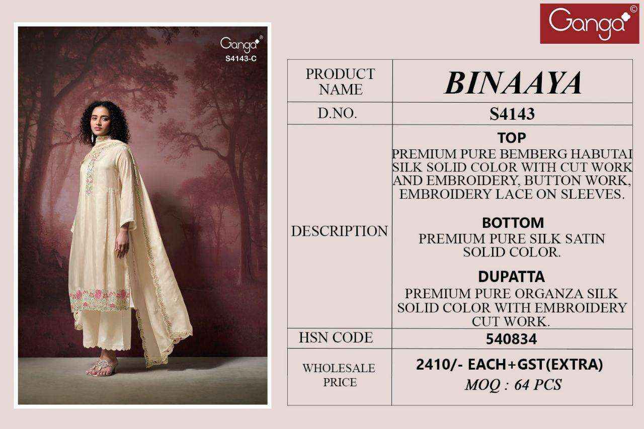 Ganga Binaaya 4143 Silk Dress Material 4 pcs Catalogue