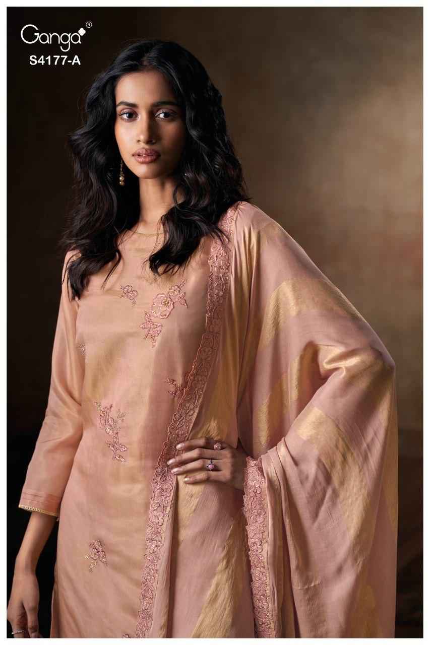 Ganga Geesha 4177 Jacquard Dress Material 4 pcs Catalogue
