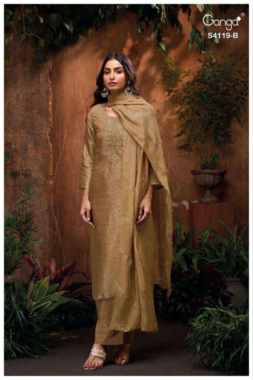 Ganga Qyra 4119 Silk Jacquard Dress Material 4 pcs Catalogue