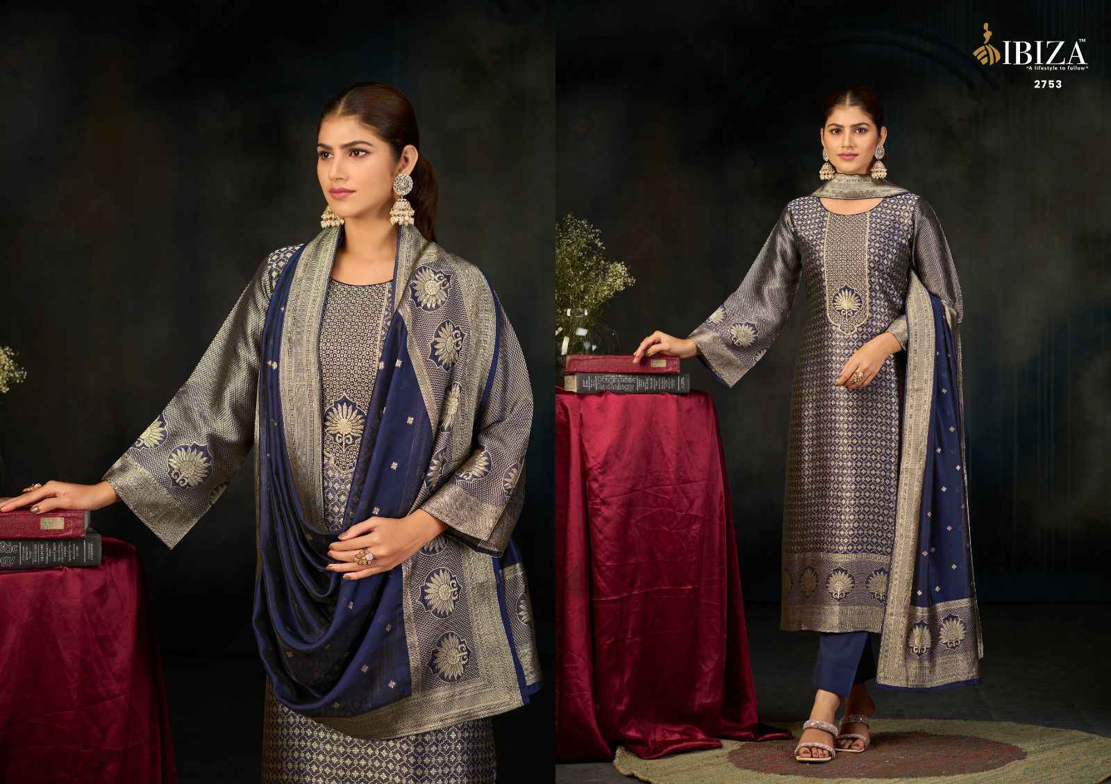 Ibiza Zarra Silk Jacquard Dress Material 4 pcs Catalogue