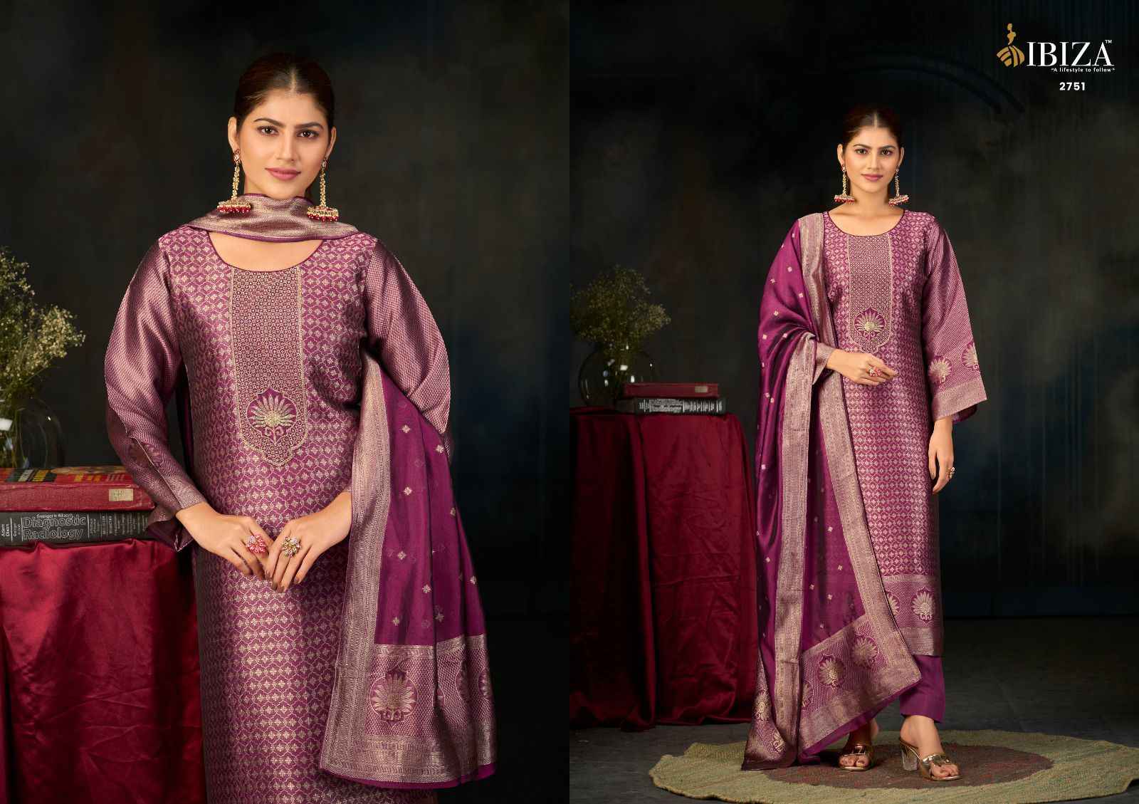 Ibiza Zarra Silk Jacquard Dress Material 4 pcs Catalogue