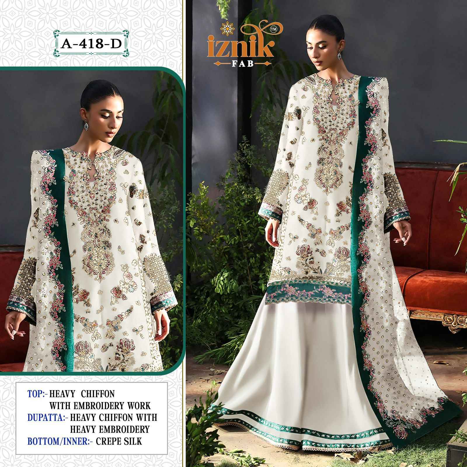 Iznik Fab D No 418 Siffon Dress Material 4 pcs Catalogue