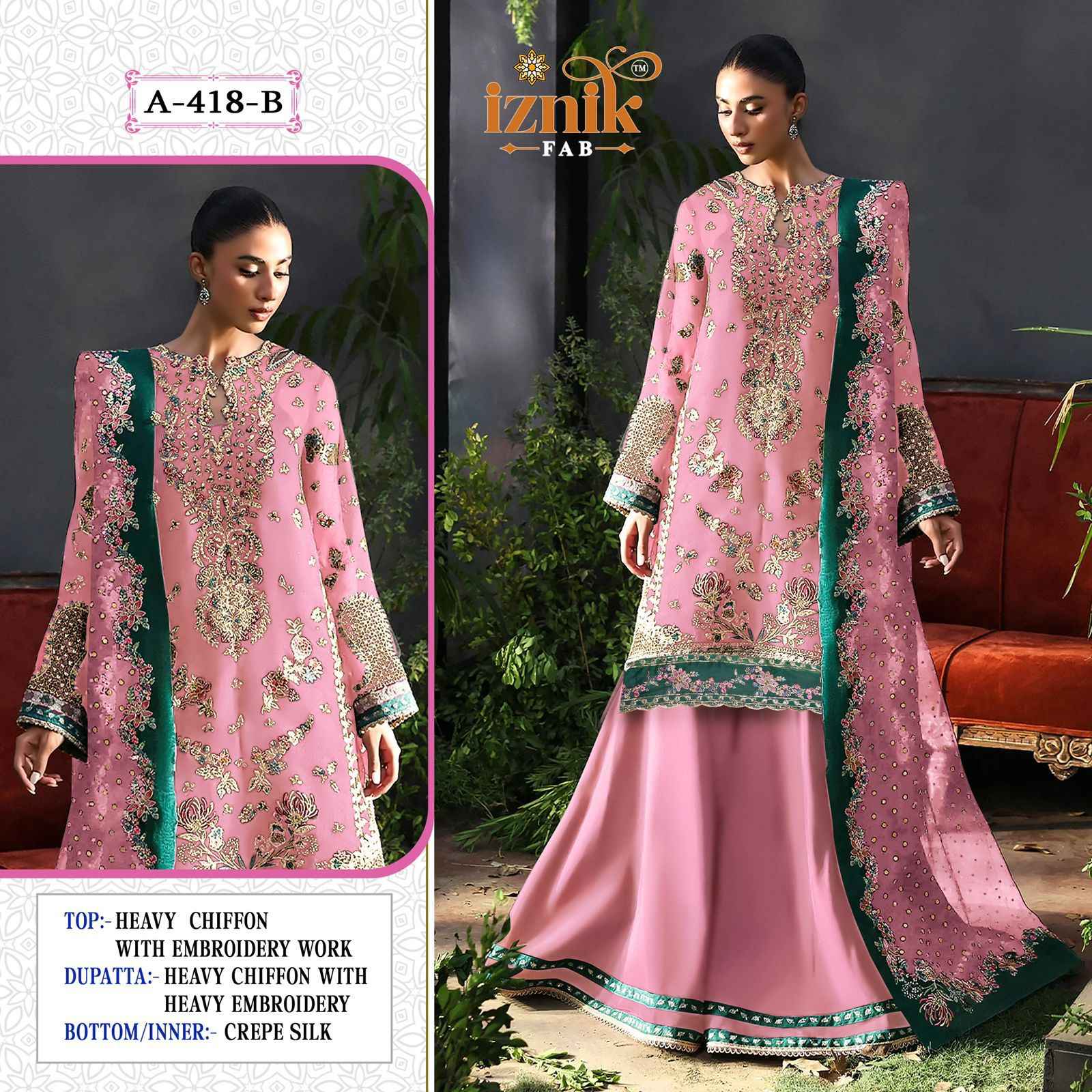 Iznik Fab D No 418 Siffon Dress Material 4 pcs Catalogue