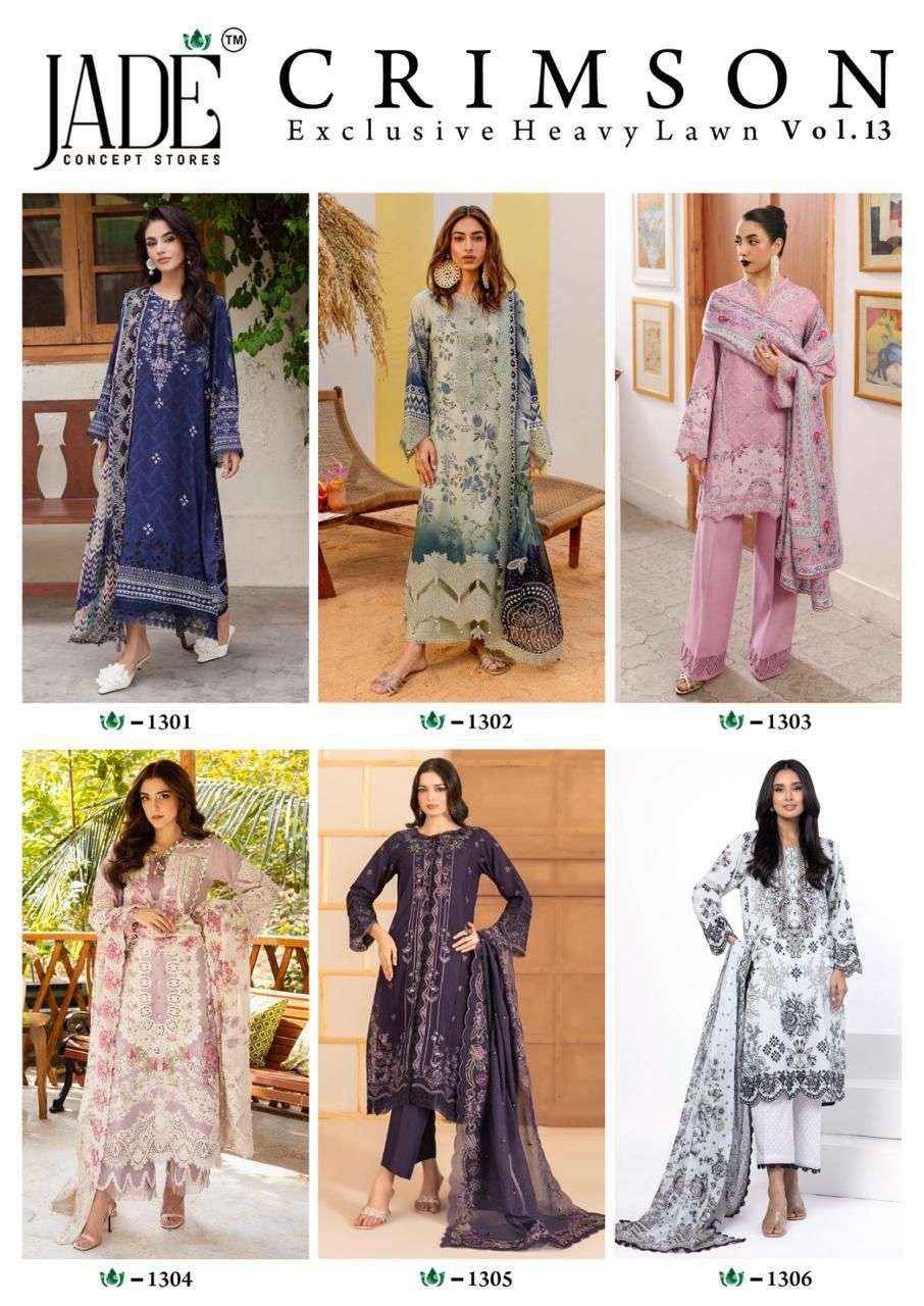 Jade Crimson Vol 13 Lawn Cotton Dress Material 6 pc Cataloge