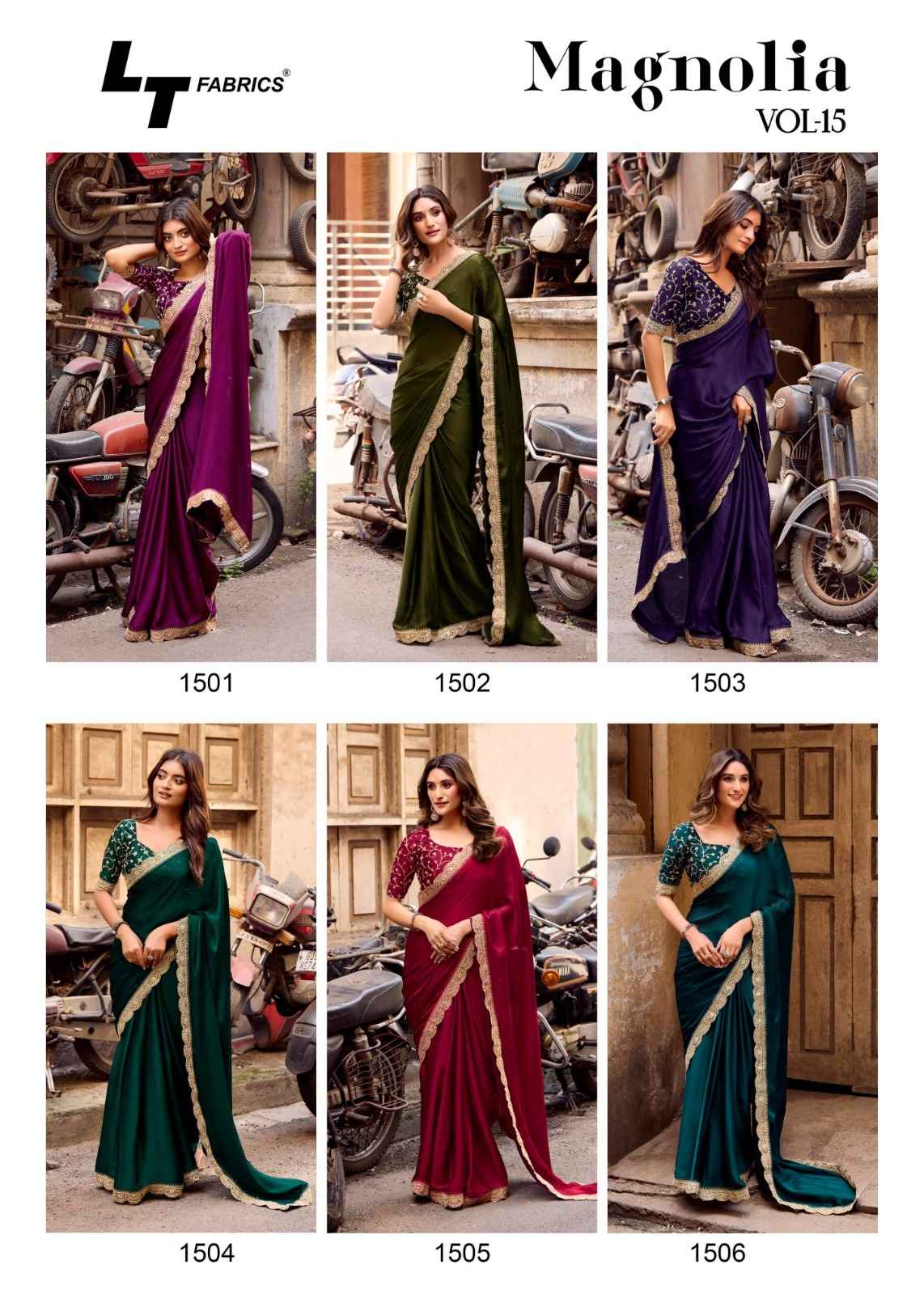 LT Fabrics Mangolia Vol 15 Malai Silk Saree 6 pcs Catalogue