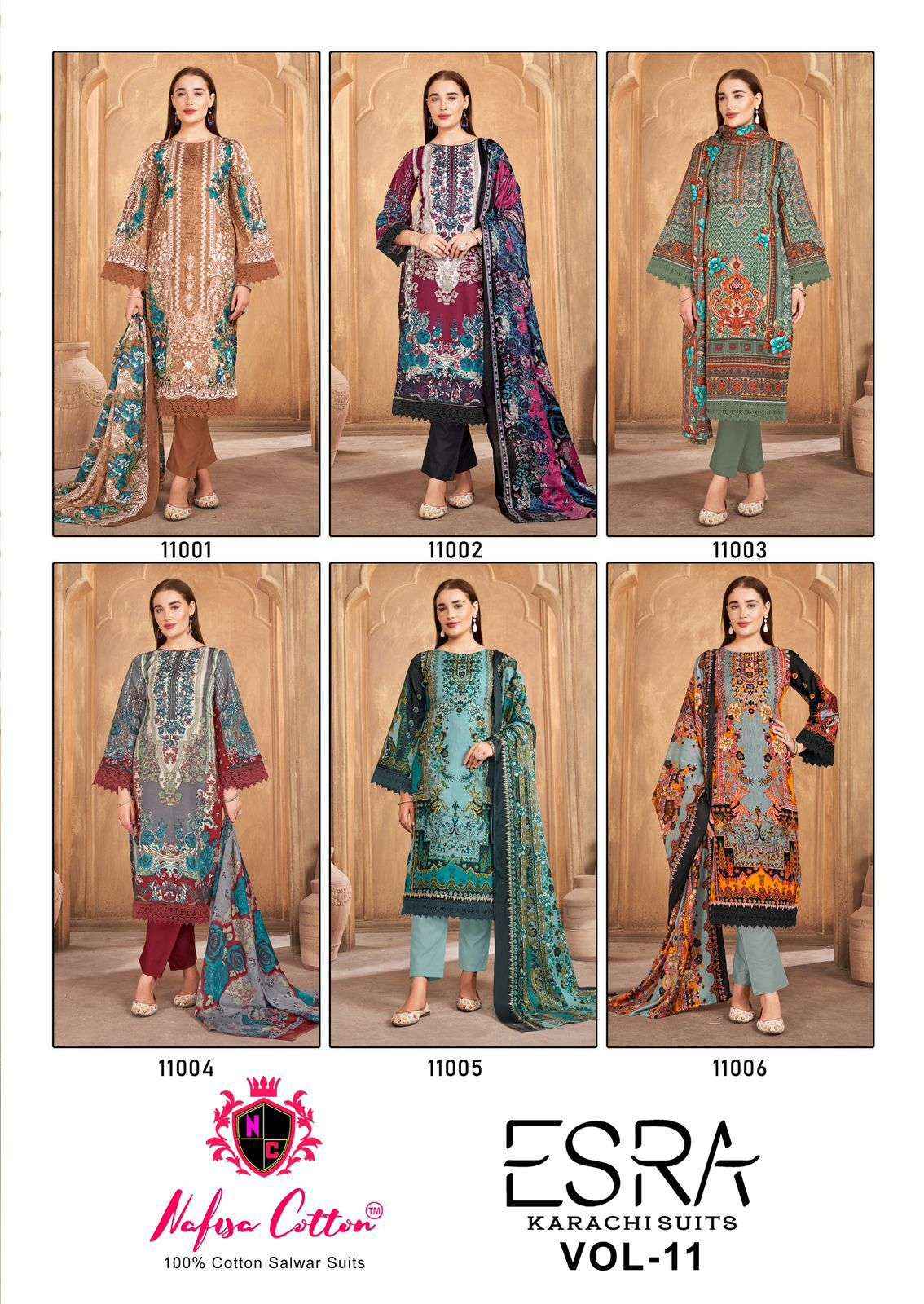 Nafisa Cotton Esra Karachi Vol 11 Cotton Dress Material 6 Pc Catalog