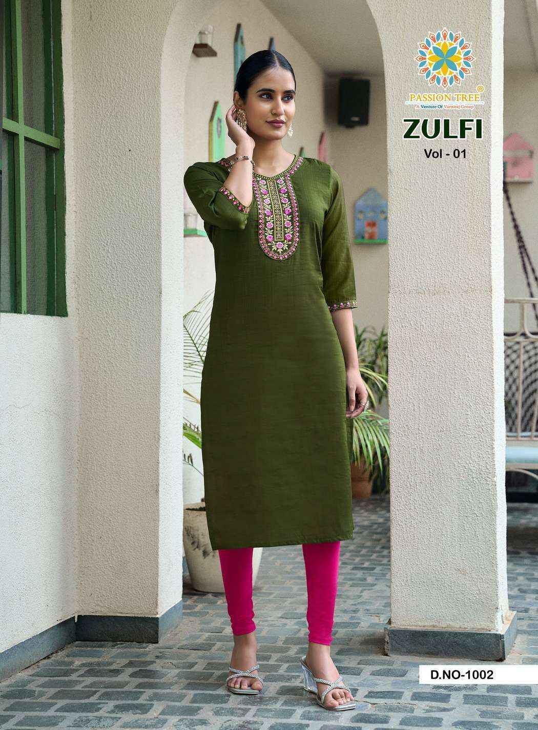 Passion Tree Zulfi Vol 1 Rayon Kurti 7 pcs Catalogue