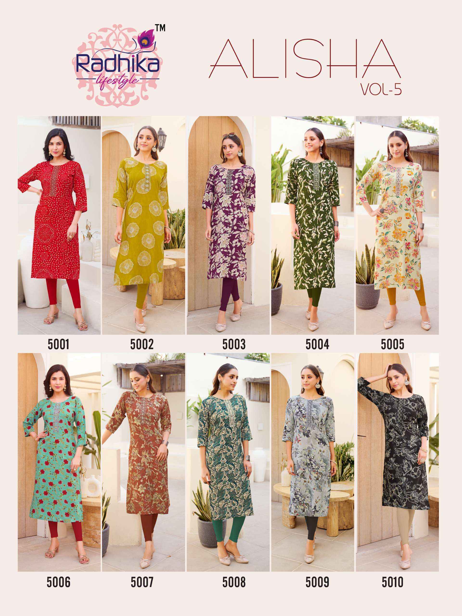 Radhika Lifestyle Alisha Vol 5 Rayon Kurti 10 Pc Catalog