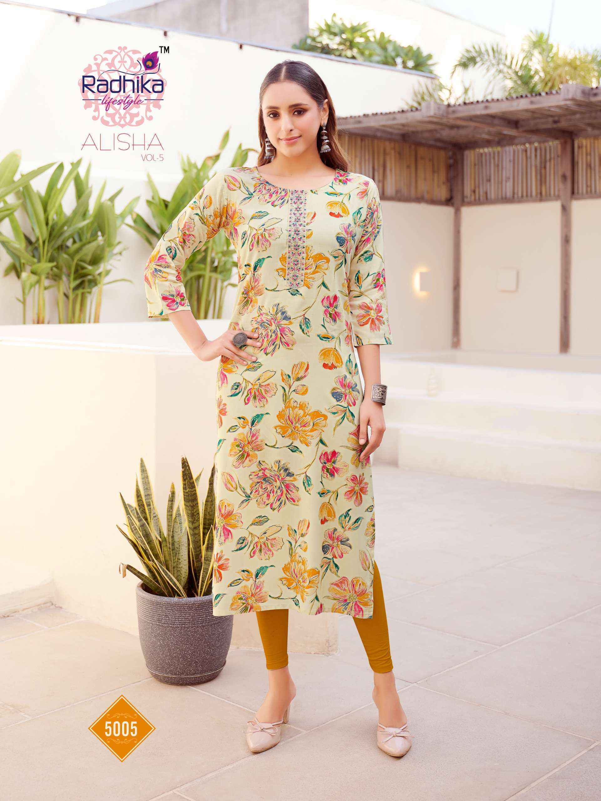 Radhika Lifestyle Alisha Vol 5 Rayon Kurti 10 Pc Catalog