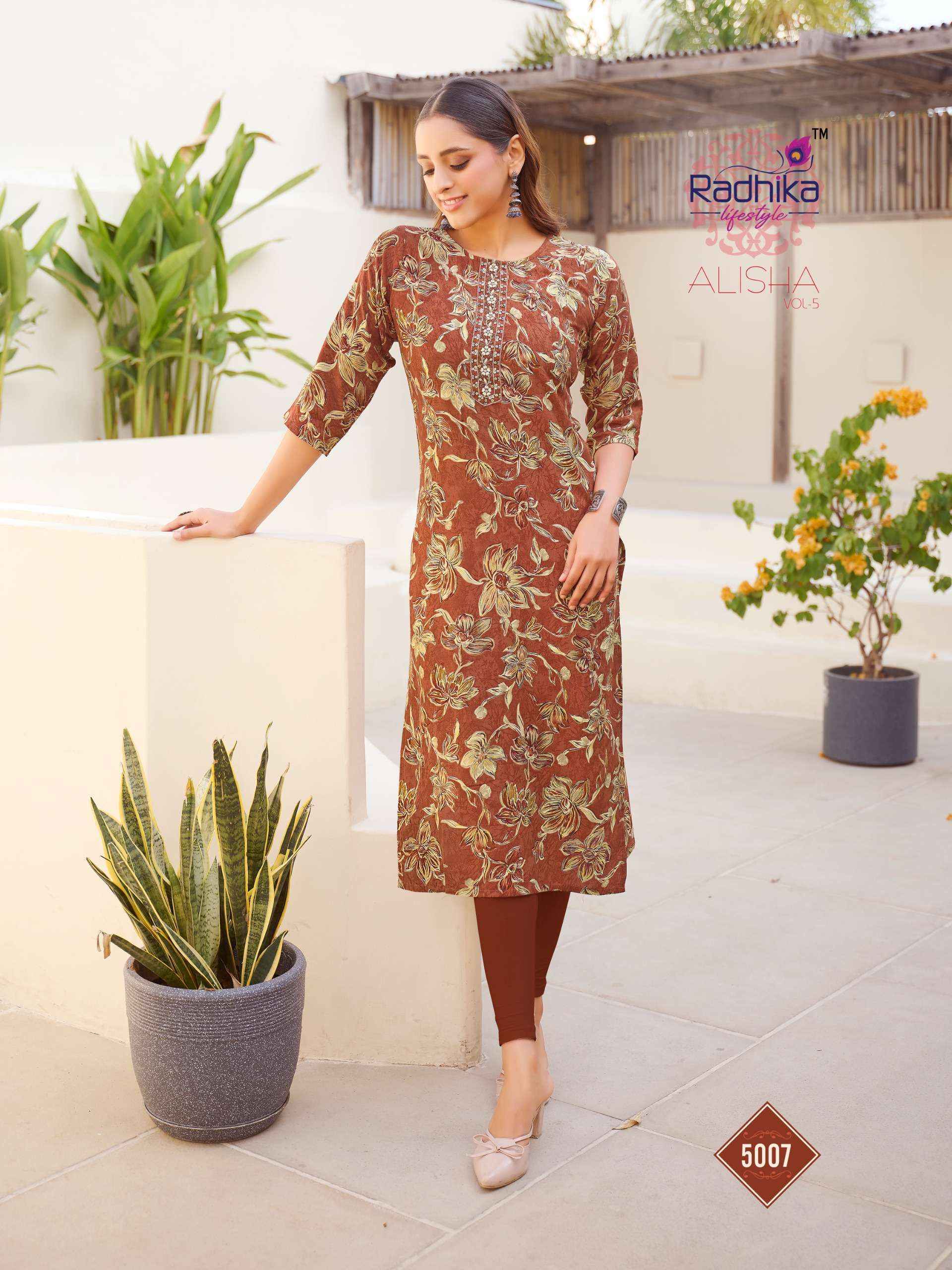 Radhika Lifestyle Alisha Vol 5 Rayon Kurti 10 Pc Catalog