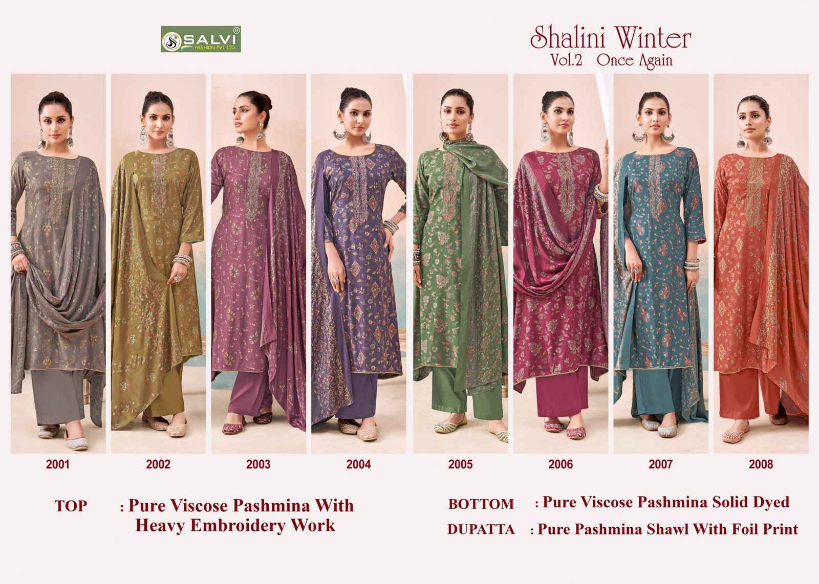 Salvi Shalini Winter Vol 2 Once Again Viscose Pashmina Dress Material 8 pcs Catalogue