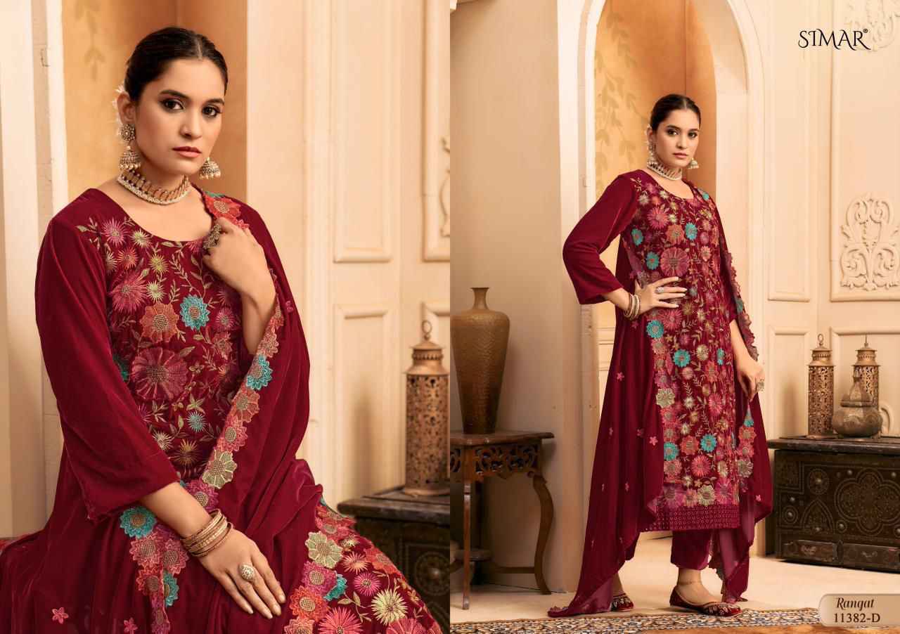 Simar Rangat 11382 Velvet Dress Material 4 pcs Catalogue