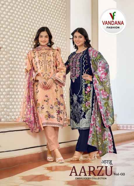 Vandana Fashion Aarzu Vol 3 Semi Cotton Dress Material 8 pcs Catalogue