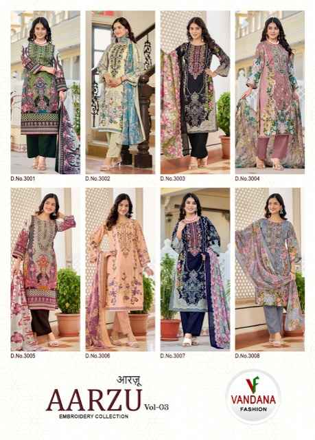 Vandana Fashion Aarzu Vol 3 Semi Cotton Dress Material 8 pcs Catalogue