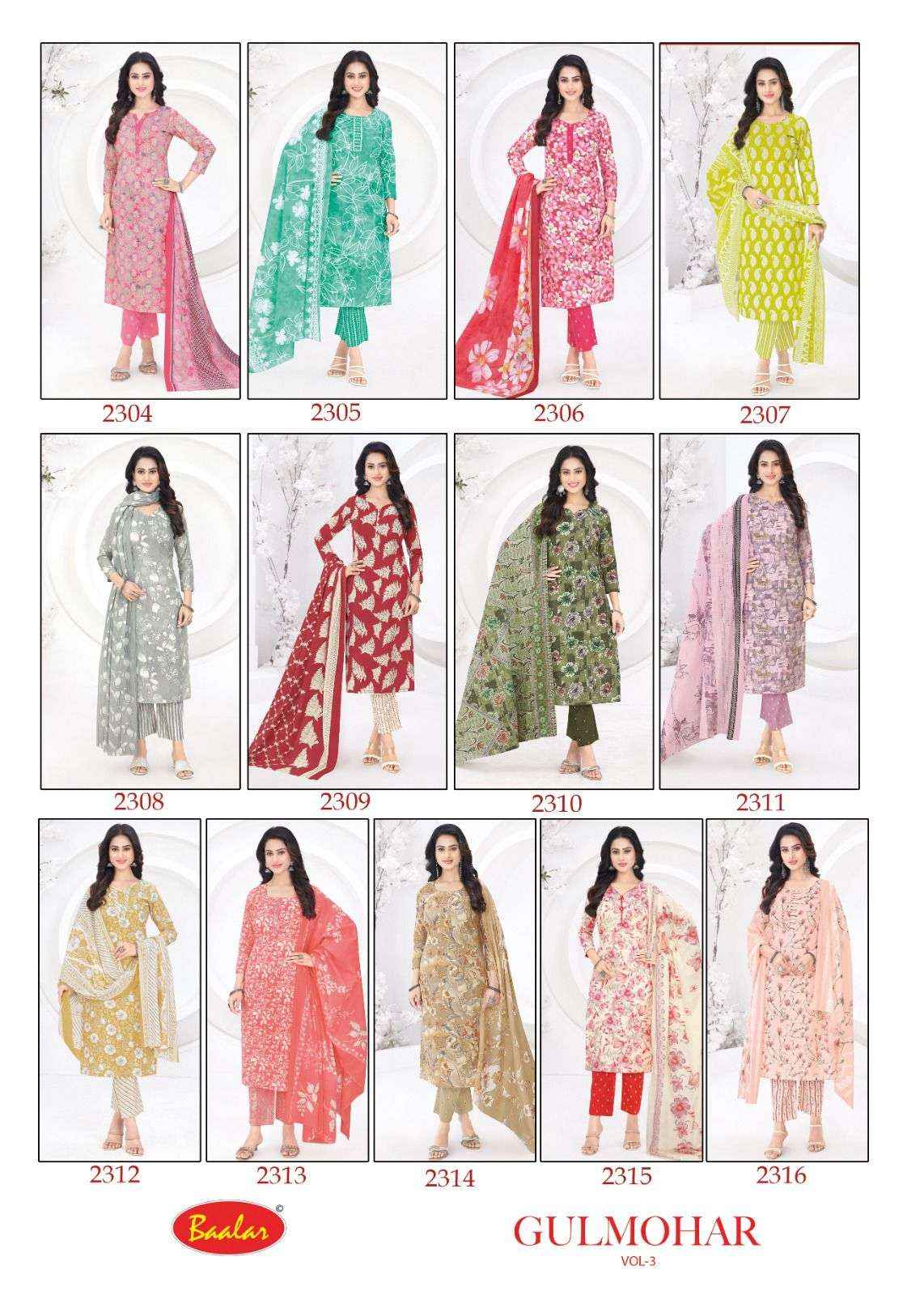 Baalar Gulmohar Vol 3 Cotton Dress Material 12 pcs Catalogue
