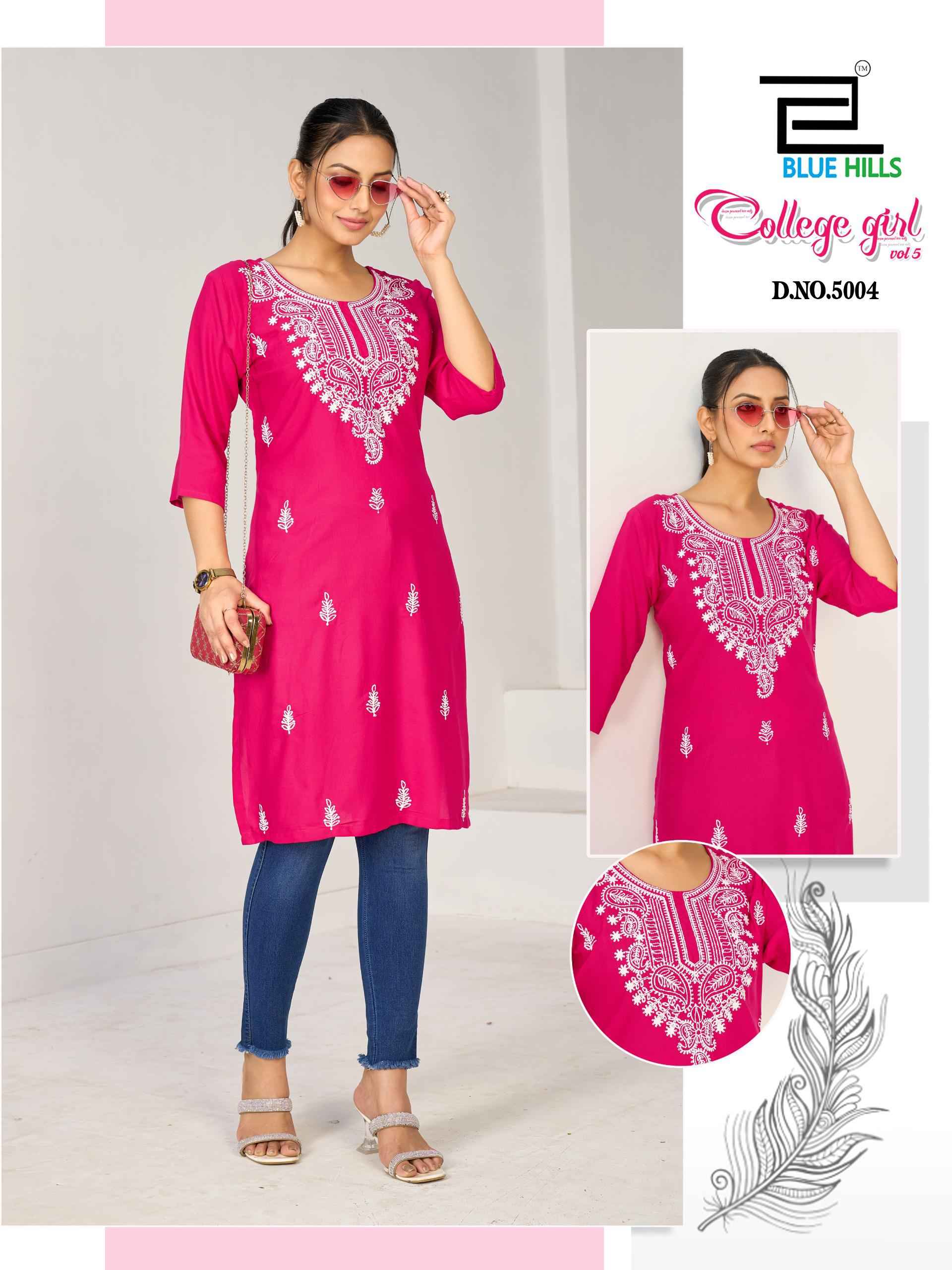 Blue Hills College Girl Vol 5 Rayon Kurti 6 pcs Catalogue