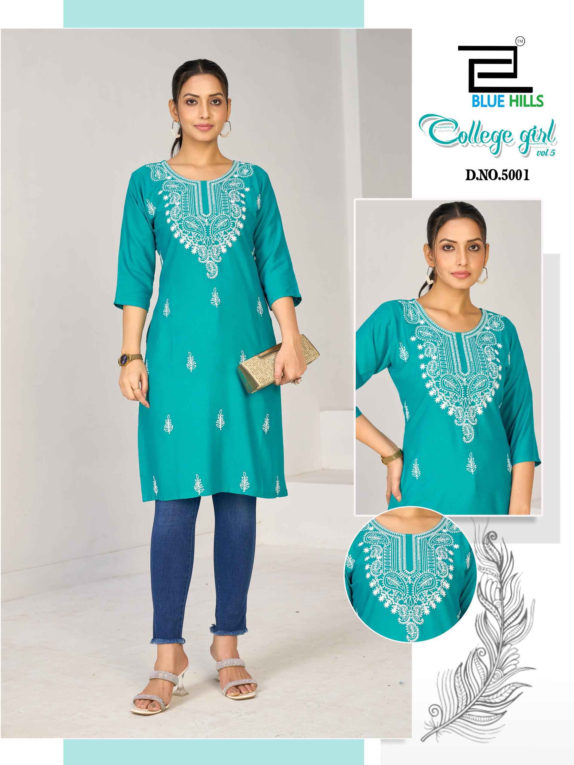 Blue Hills College Girl Vol 5 Rayon Kurti 6 pcs Catalogue