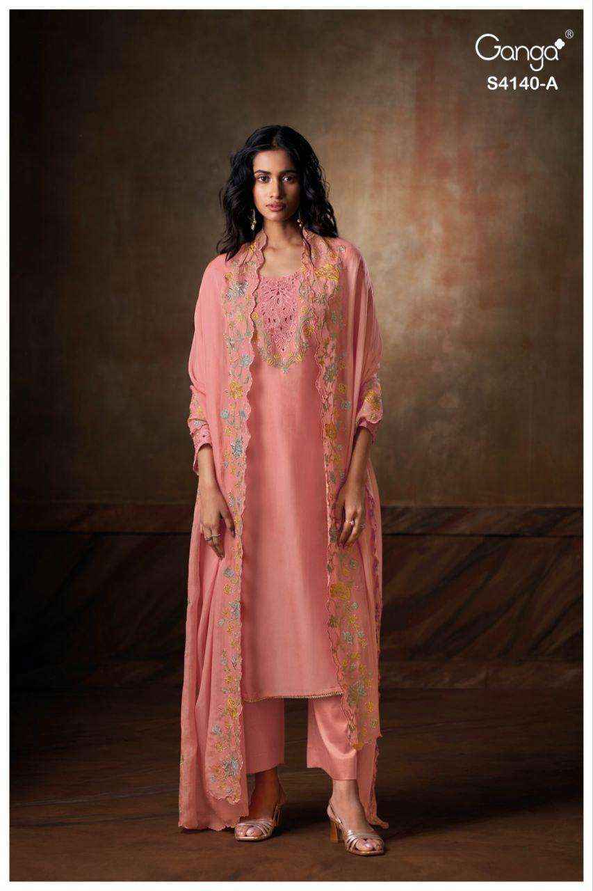 Ganga Cassara 4140 Silk Satin Dress Material 2 pcs Catalogue