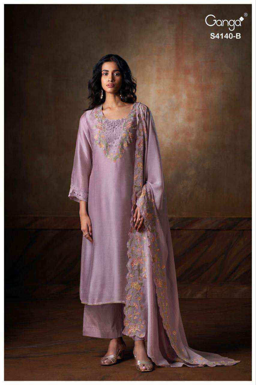 Ganga Cassara 4140 Silk Satin Dress Material 2 pcs Catalogue