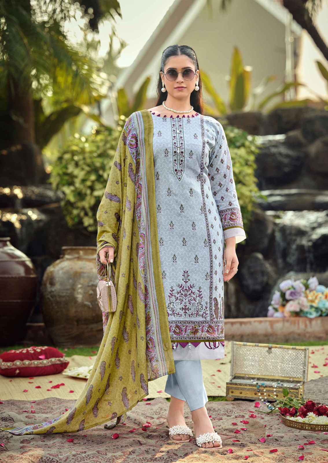 Ishaal Embroidered Vol 18 Lawn Cotton Dress Material 10 pcs Catalogue