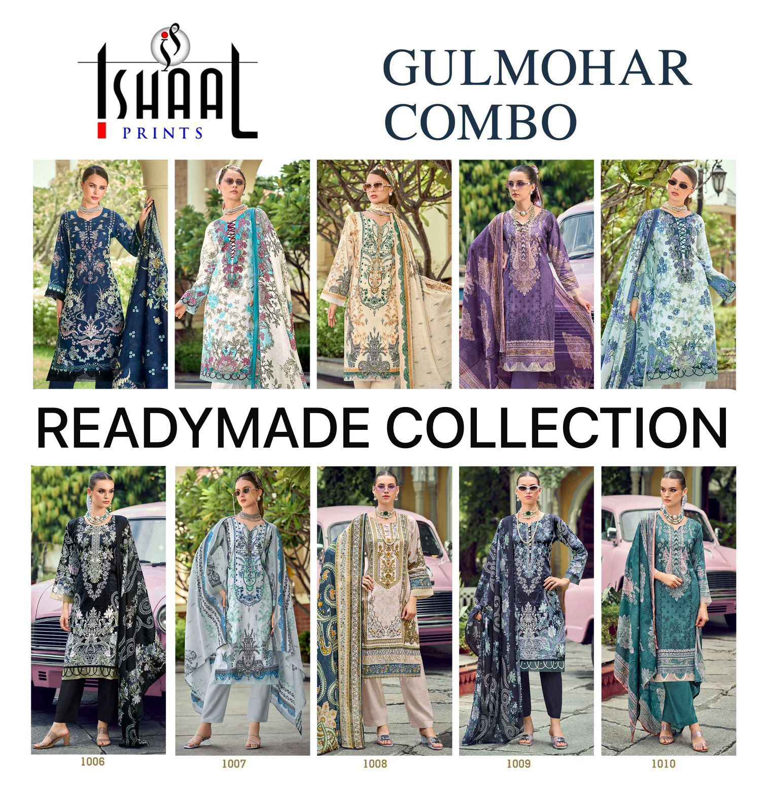 Ishaal Prints Gulmohar Combo Readymade Lawn Cotton Dress 10 Pc Catalouge