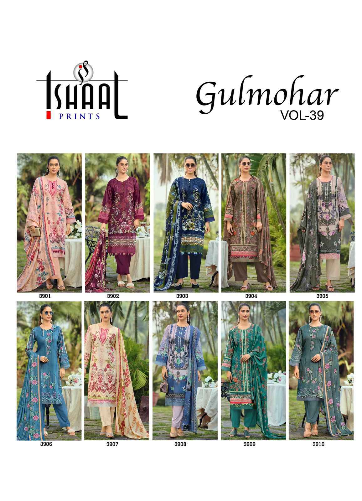 Ishaal Prints Gulmohar Vol 39 Lawn Cotton Dress Material 10 Pc Catalouge