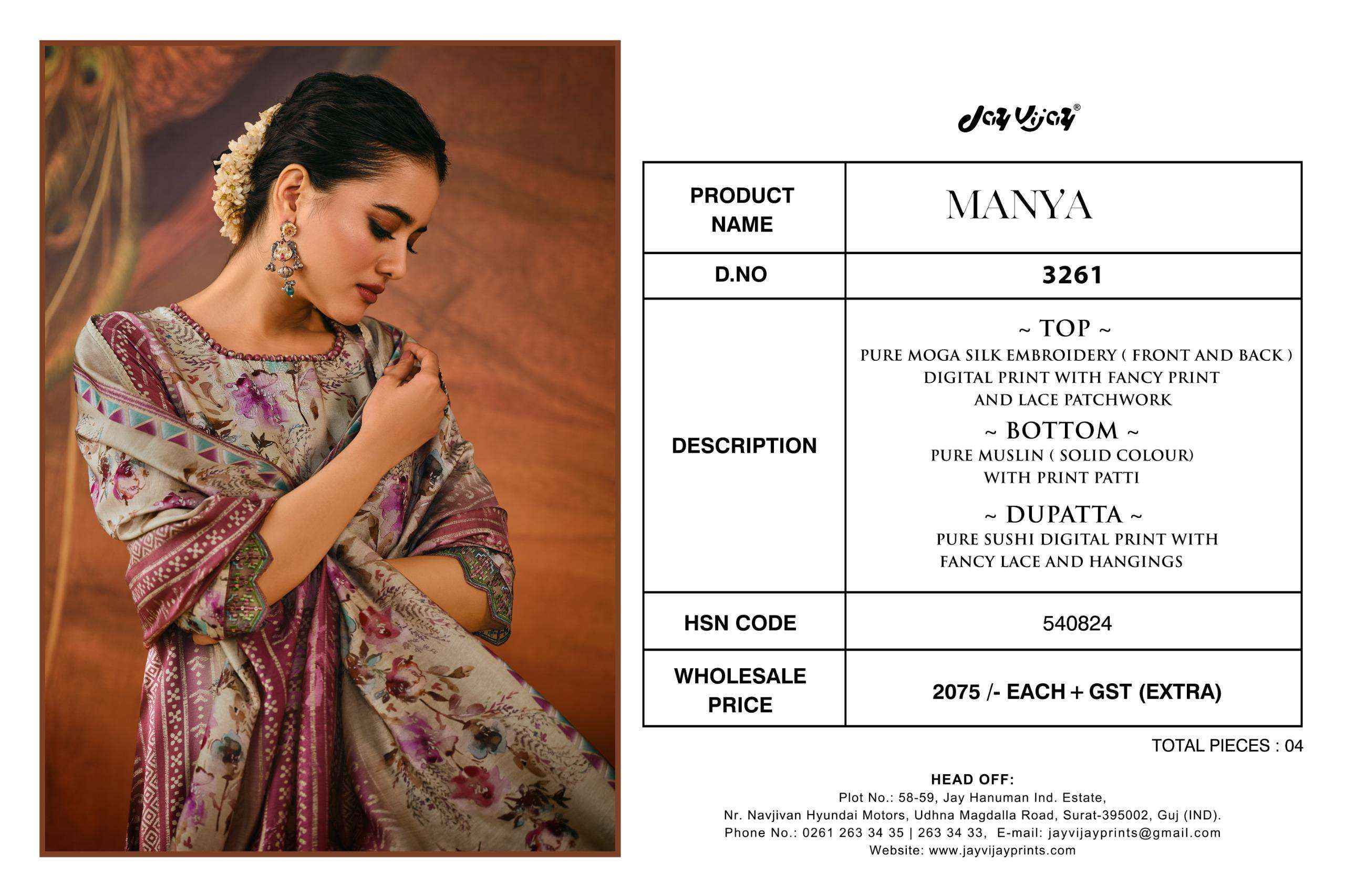 Jay Vijay Manya 3261 Moga Silk Dress Material 4 pcs Catalogue