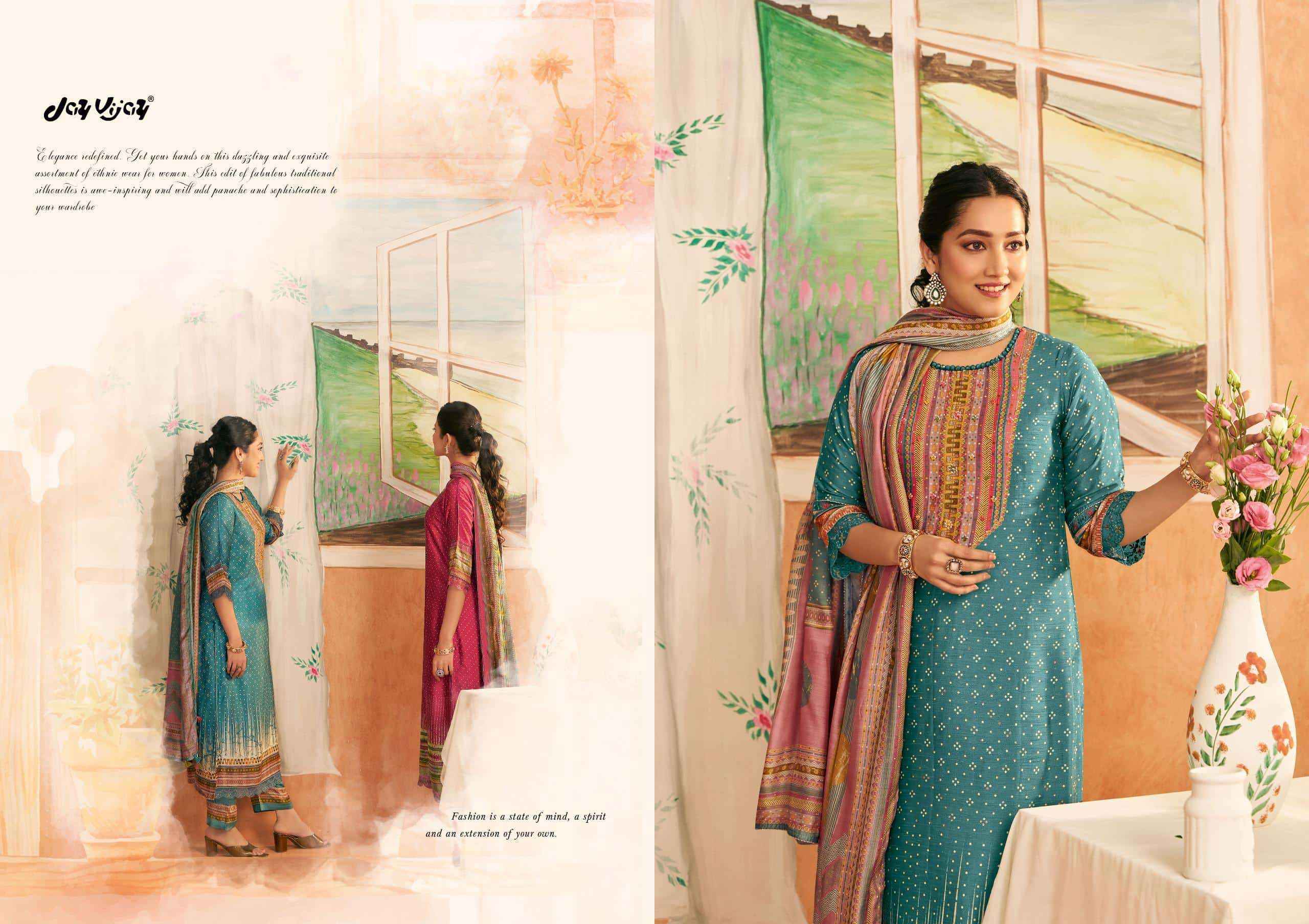Jay Vijay Sapno Ki Khidki Bemberg Silk Dress Material 6 pcs Catalogue