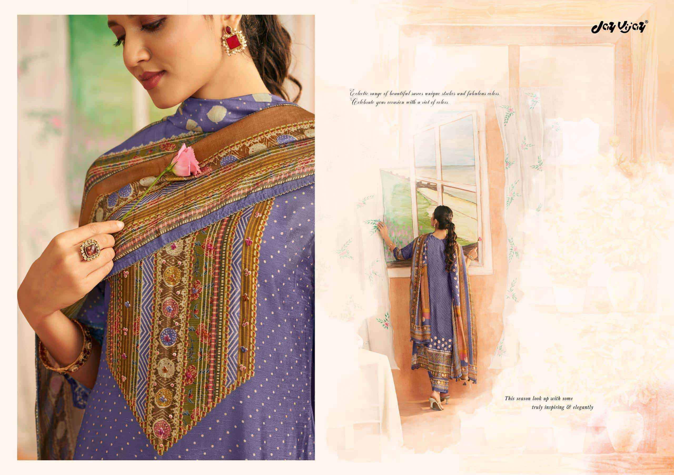 Jay Vijay Sapno Ki Khidki Bemberg Silk Dress Material 6 pcs Catalogue
